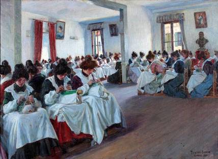 La scuola dei merletti a Burano (L'école des dentelles à Burano) (1905), Pieretto Bianco (1875-1937)
